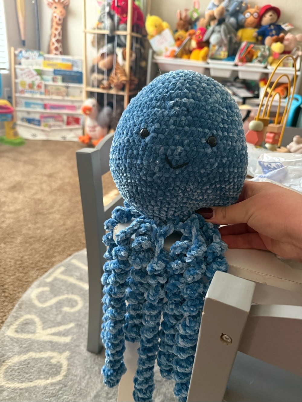 Handmade Sparkly Chenille Blue Plush Octopus Toy for Kids